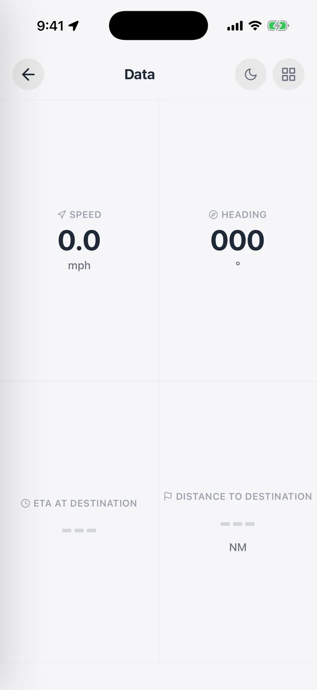 Pathr Data instrument panel with Speed, Heading, ETA and Distance