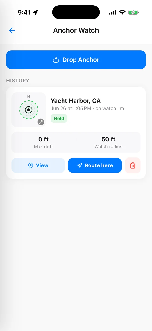Pathr Anchor Watch with Drop Anchor, watch radius and drag history