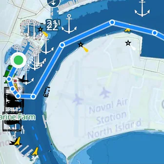 A route Pathr planned across San Diego Bay, from Shelter Island to Coronado